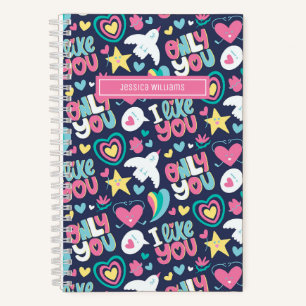 Retro Teen Love Cute Rainbow Heart Pattern Notebook