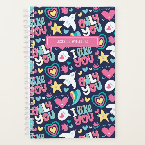 Retro Teen Love Cute Rainbow Heart Pattern Notebook