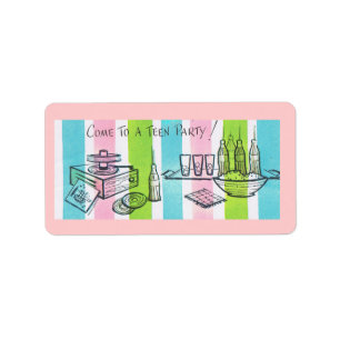 Retro Teenage Birthday Party Label