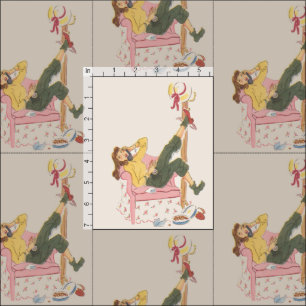 Retro Teenager on Telephone Vintage Inspired Print Fabric