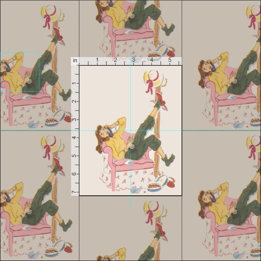 Retro Teenager on Telephone Vintage Inspired Print Fabric