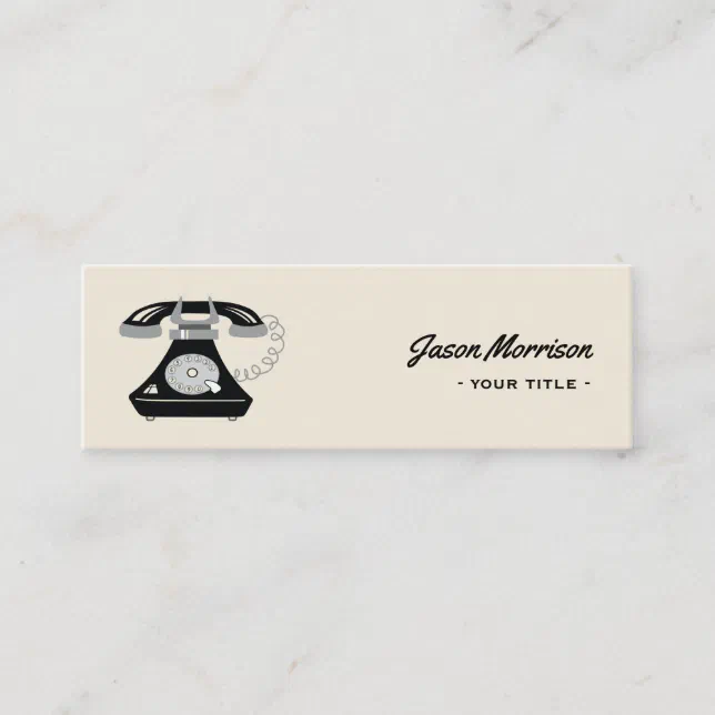 Retro Telephone Black Old Style Professional Mini Business Card | Zazzle