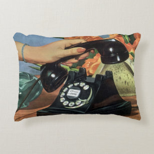 Retro Telephone with Rotary Dial, Vintage Business Accent Pillow