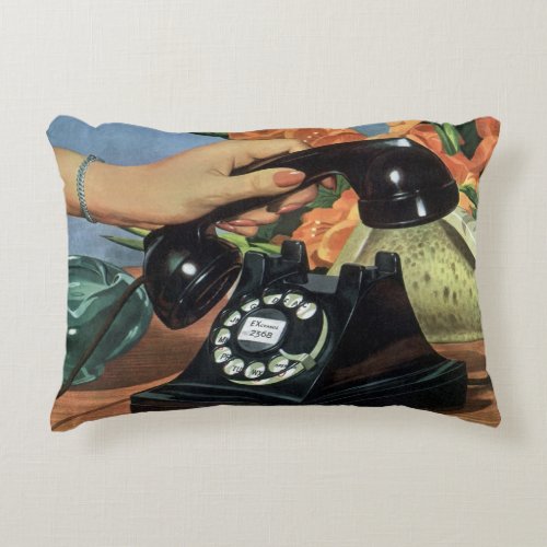 Retro Telephone with Rotary Dial Vintage Business Accent Pillow