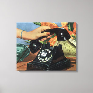 Retro Telephone with Rotary Dial, Vintage Business Canvas Print