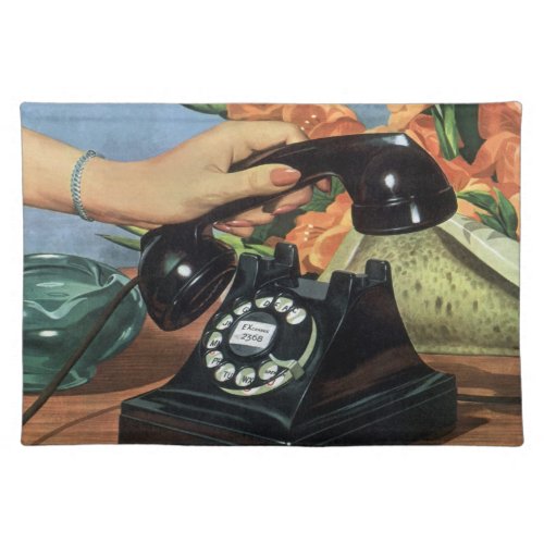 Retro Telephone with Rotary Dial Vintage Business Cloth Placemat