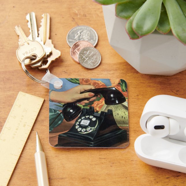 Retro Telephone with Rotary Dial, Vintage Business Keychain (Desk)