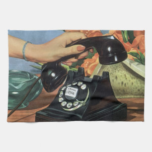 Retro Telephone with Rotary Dial, Vintage Business Kitchen Towel