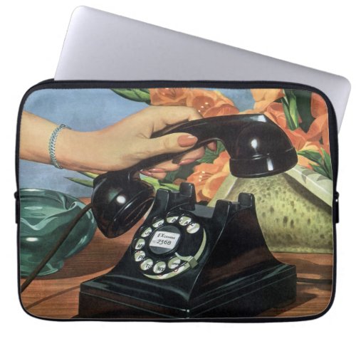 Retro Telephone with Rotary Dial Vintage Business Laptop Sleeve