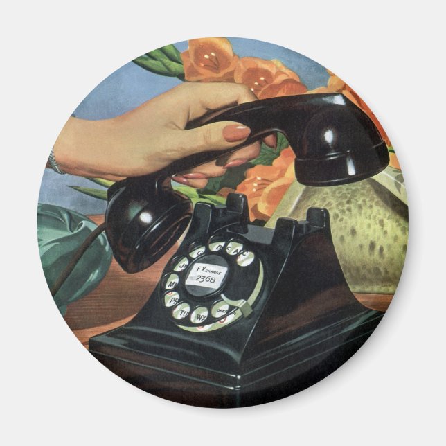 Retro Telephone with Rotary Dial, Vintage Business Magnet (Front)