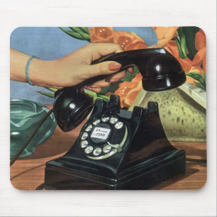 Retro Telephone with Rotary Dial, Vintage Business Mouse Pad