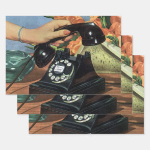 Retro Telephone with Rotary Dial, Vintage Business Wrapping Paper Sheets