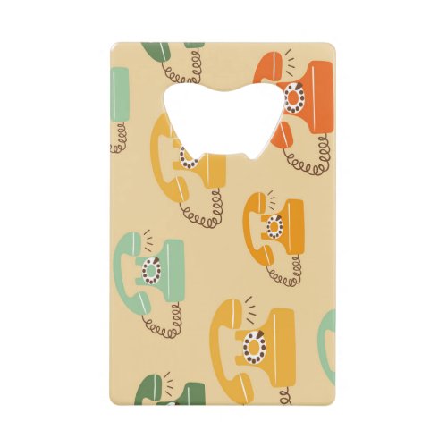 Retro telephones colorful seamless pattern credit card bottle opener