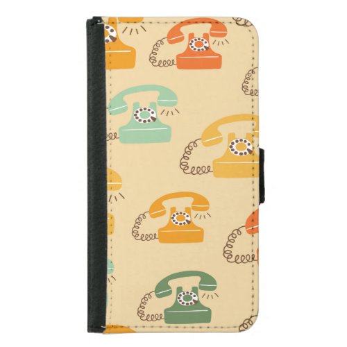 Retro telephones colorful seamless pattern samsung galaxy s5 wallet case