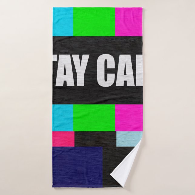 retro television test pattern with stay calm messa bath towel (Bath Towel)