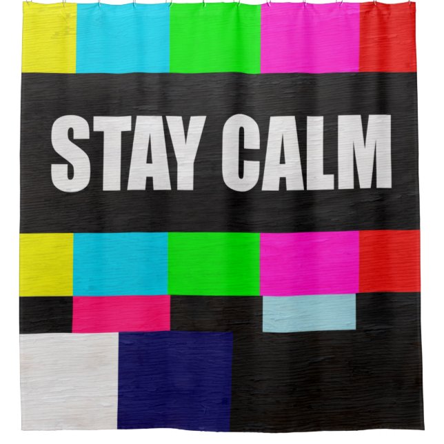 retro television test pattern with stay calm messa shower curtain (Front)