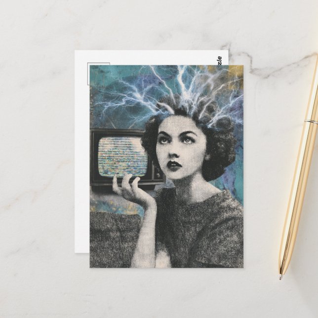 Retro Television Woman surreal Shocking Hair Postcard (Front/Back In Situ)