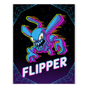 Retro Tempest Flipper Arcade Villain Cartoon Tee Poster