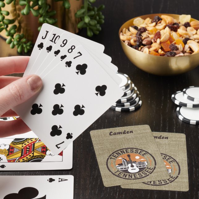  Retro Tennessee Travel Stamp Personalized Poker Cards (In Situ)