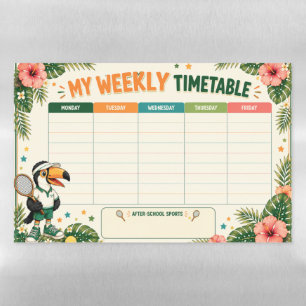 Retro Tennis Kids Weekly Timetable Magnet Magnetic Dry Erase Sheet