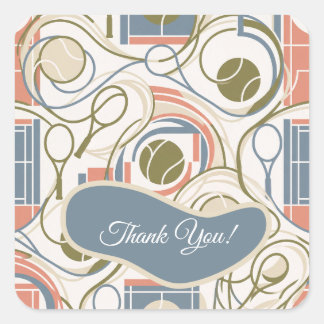 Retro Tennis Rackets & Balls Thank You Sticker