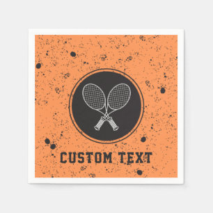Retro Tennis Rackets Grungy Orange Custom Text     Napkins