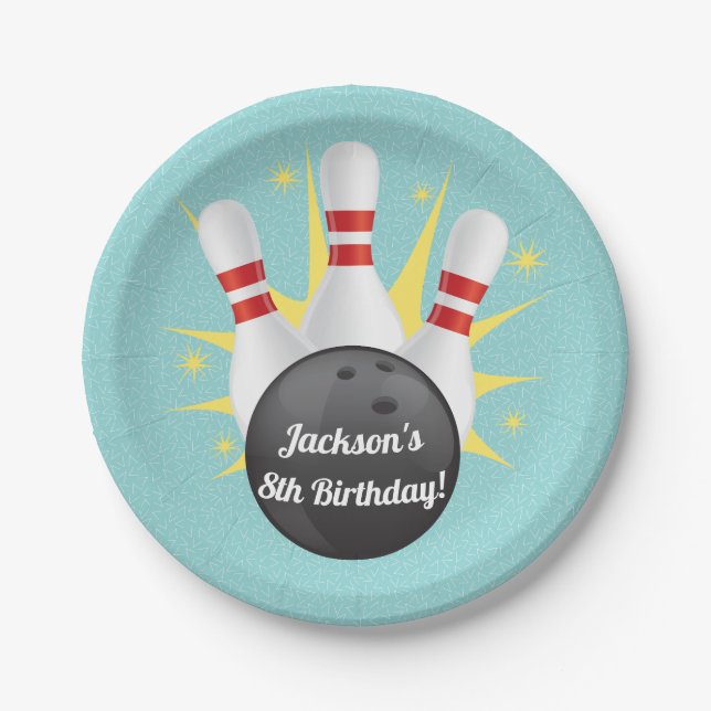 Retro Tenpin Bowling Party Paper Plates (Front)
