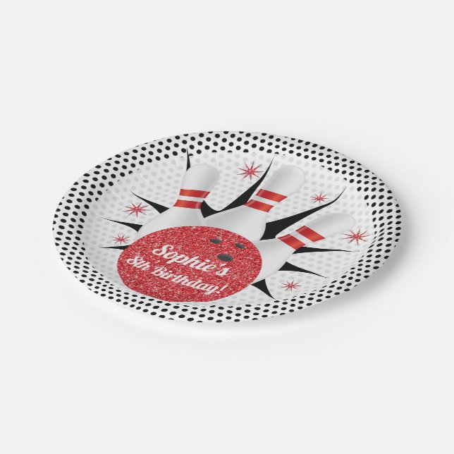 Retro Tenpin Pinup Bowling Party Paper Plates (Angled)