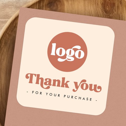 Retro terracotta add logo business thank you square sticker