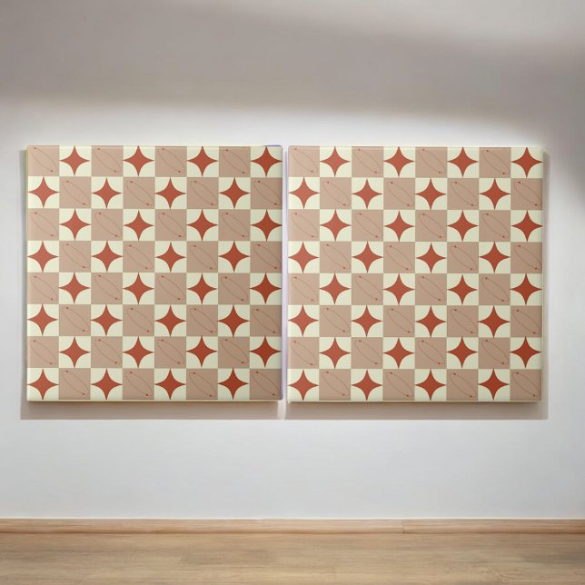 Retro Terracotta & Beige Starburst Checkered  Ceramic Tile (Creator Uploaded)