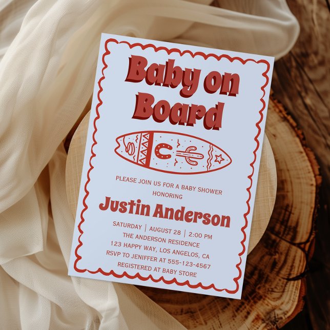 Retro Terracotta Boho Baby on Board Baby Shower  Invitation (Creator Uploaded)