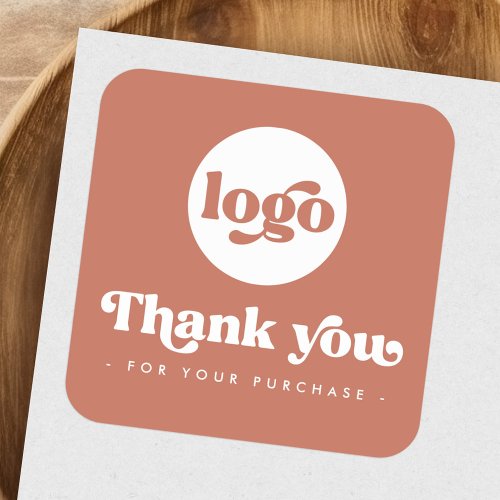 Retro terracotta brown add logo business thank you square sticker