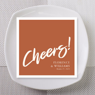 Retro Terracotta Brush Lettering Cheers Wedding Napkins