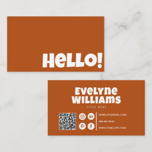 Retro Terracotta Burnt Orange QR Code Hello Modern Business Card