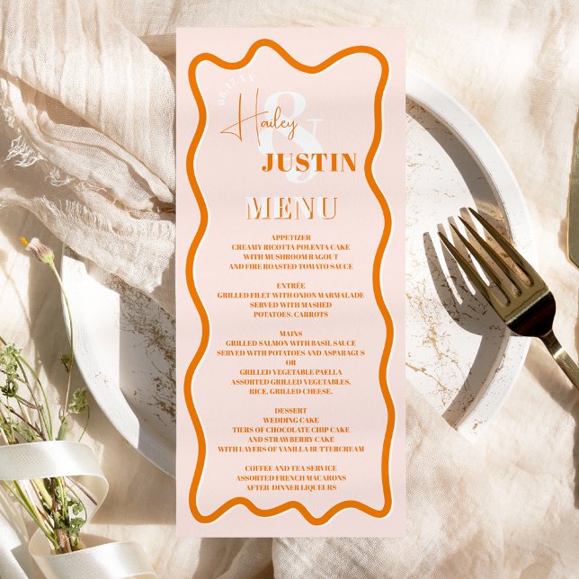 Retro  terracotta curve squiggle wavy wedding menu (Creator Uploaded)