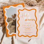 Retro terracotta curve squiggle wavy wedding photo invitation<br><div class="desc">A cool bold names wedding invitation with custom names with a hand written calligraphy and serif font,  2 names ,  two styles with Retro terracotta curve squiggle wavy wedding photo. All the text,  names and background colors are customizable  for you to mix and match your wedding suite.</div>