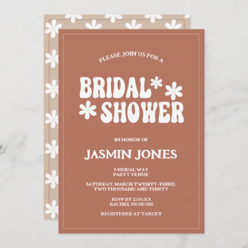 Retro Terracotta Daisy Flower Bridal Shower  Invitation