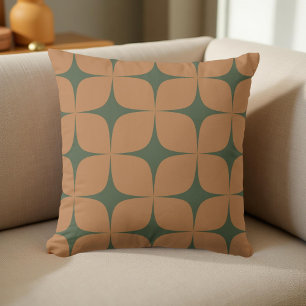 Retro Terracotta & Deep Green Mid Century Modern  Throw Pillow