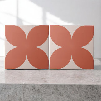Retro Terracotta Floral Petal Mid Century Modern Ceramic Tile