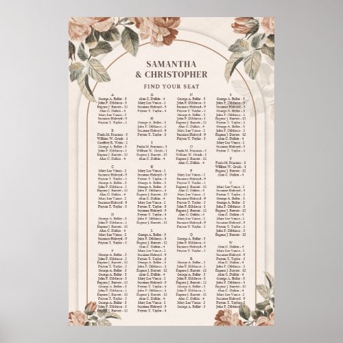 Retro terracotta floral sage greenery Alphabetical Poster