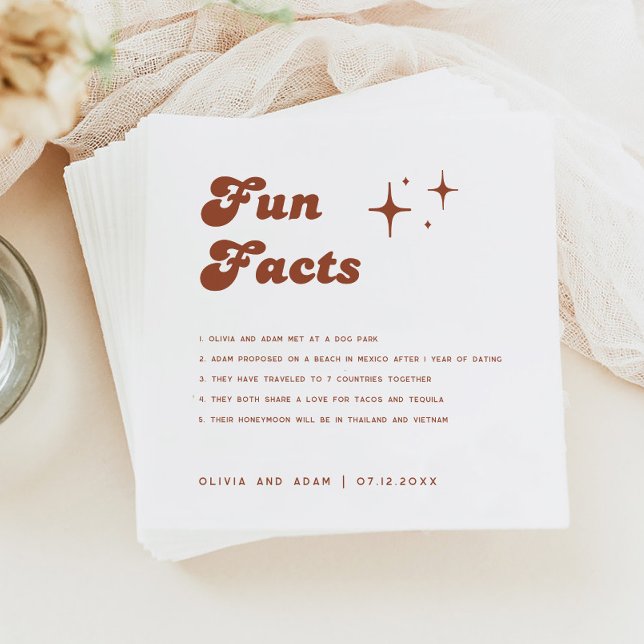 Retro Terracotta Fun Facts Wedding Napkins (Creator Uploaded)