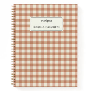 Retro Terracotta Gingham Plaid Custom Name Recipe  Notebook