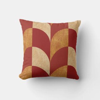 Retro Terracotta Gold Mid-Century Geometric Throw Pillow