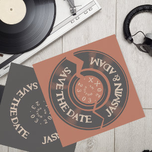 Retro Terracotta Groovy Vinyl Record Wedding Save The Date