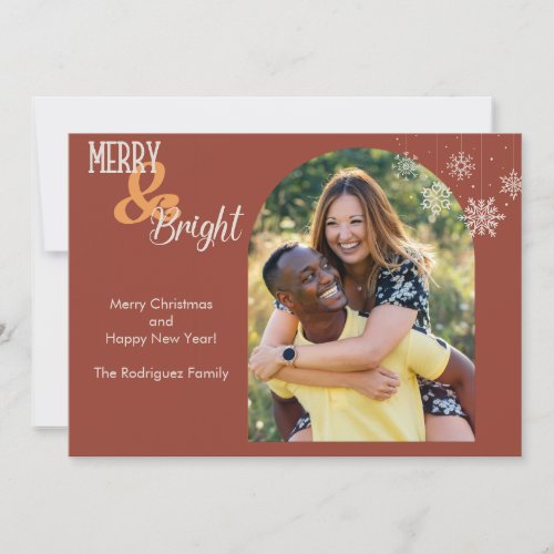Retro Terracotta Merry and Bright Photo Christmas Holiday Card
