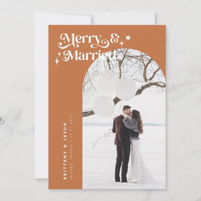 Retro Terracotta Merry & Married Photo Holiday  (Front)