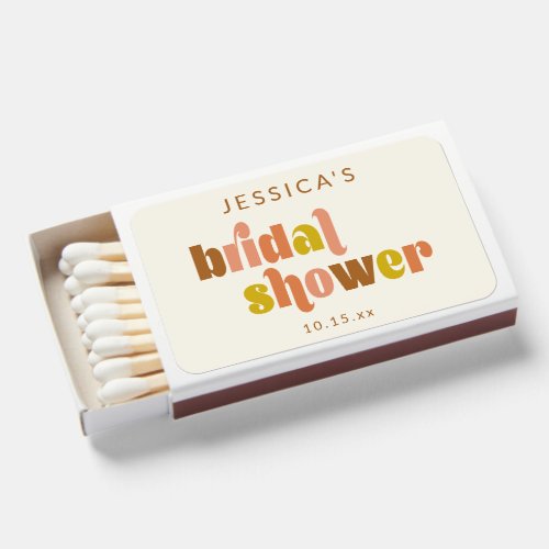 Retro Terracotta Mustard Groovy Bridal Shower Matchboxes