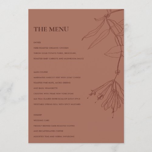 RETRO TERRACOTTA RED LINE DRAWING FLORAL MENU