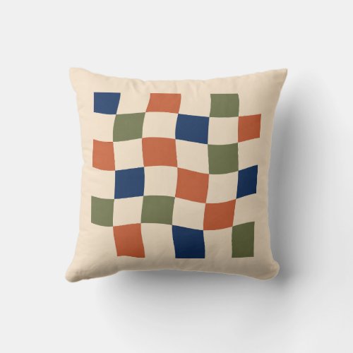 Retro Terracotta Sage Wavy Checker Cushion