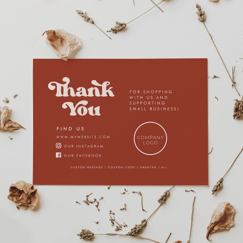 Retro terracotta Thank you package insert card